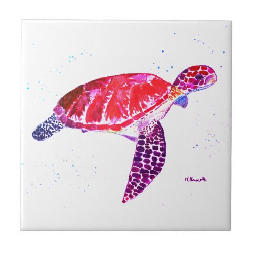 Sea turtle Under the sea Watercolor Ocean Beach Ceramic Tile