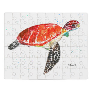 Sea turtle Under the sea Watercolor Ocean Beach Jigsaw Puzzle
