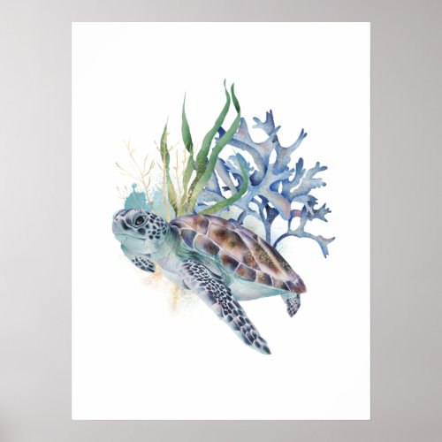 Sea Turtle Under the Sea Watercolor Wall Art