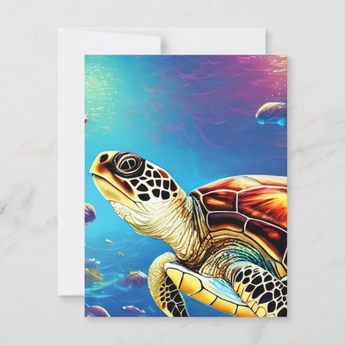 Sea Turtle Under Water Oil Painting Detailed Art  Holiday Card