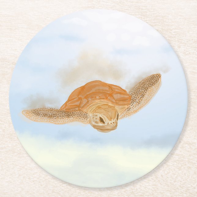 Sea Turtle under Water.    Round Paper Coaster (Front)