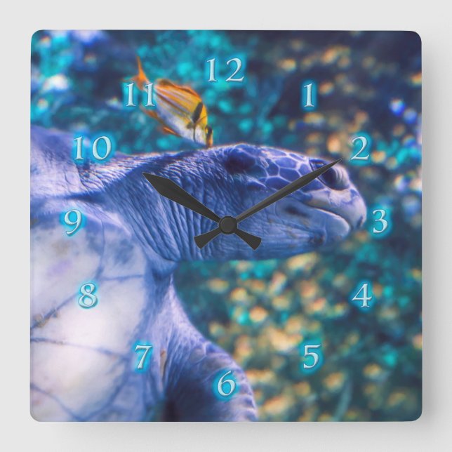 SEA TURTLE UNDERWATER MANICURE SQUARE WALL CLOCK (Front)