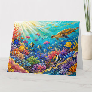 Sea Turtle Underwater Paradise & Colorful Ocean Li Card