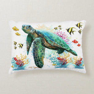 Sea turtle underwater watercolor Style Accent Pillow