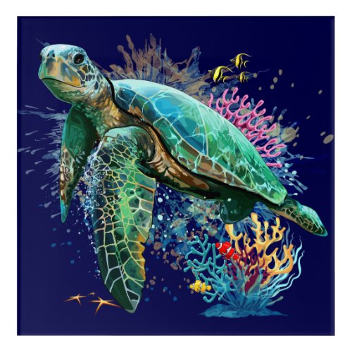 Sea turtle underwater watercolor Style Acrylic Print