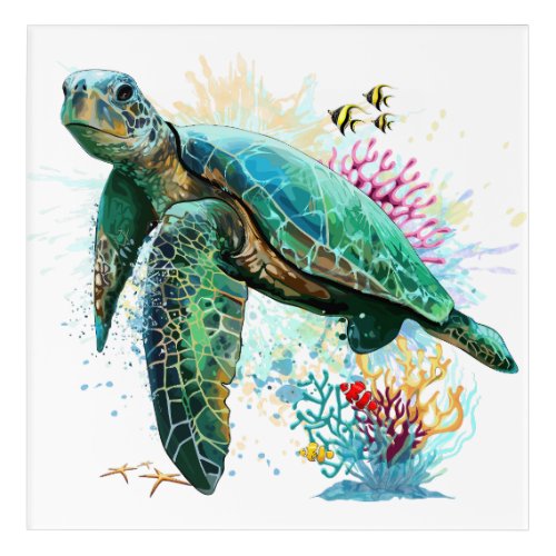 Sea turtle underwater watercolor Style Acrylic Print