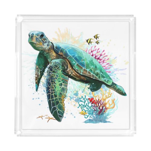 Sea turtle underwater watercolor Style Acrylic Tray