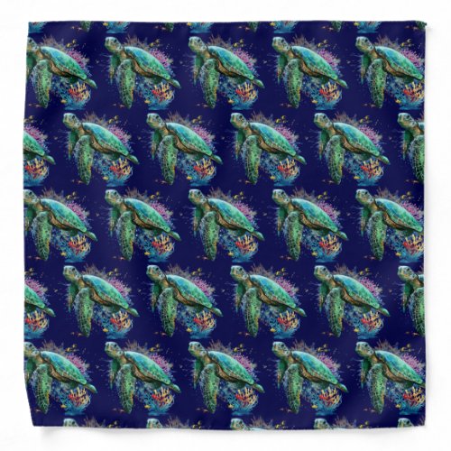 Sea turtle underwater watercolor Style Bandana