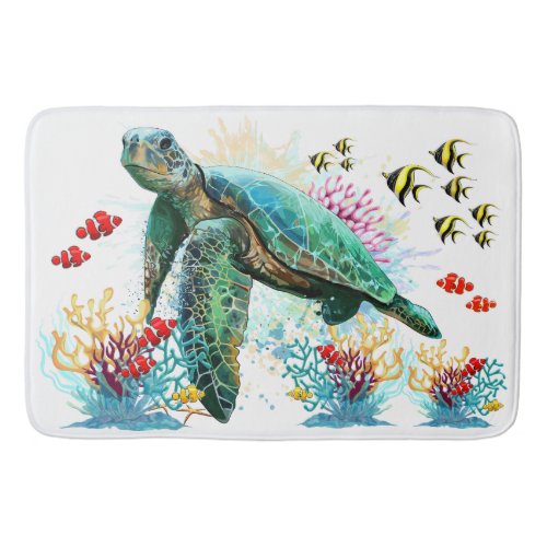 Sea turtle underwater watercolor Style Bath Mat