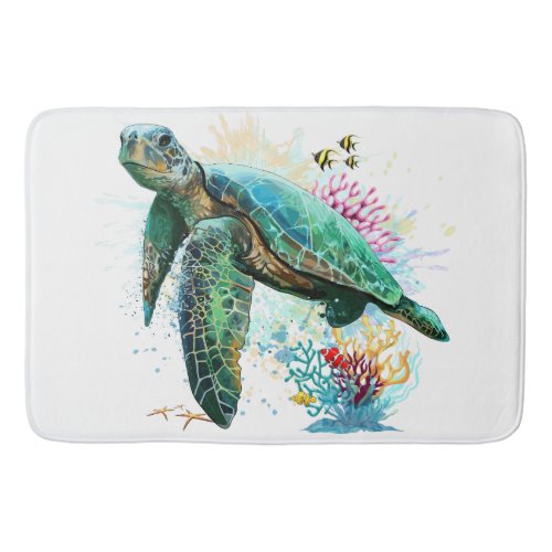 Sea turtle underwater watercolor Style Bath Mat