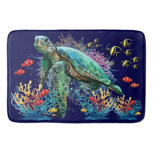 Sea turtle underwater watercolor Style Bath Mat