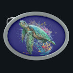 Sea turtle underwater watercolor Style Belt Buckle<br><div class="desc">Beautiful Sea turtle swimming in peaceful summer underwater created in watercolor style. Original Vector Graphic Art Illustration Copyright BluedarkArt TheCHameleonArt.</div>