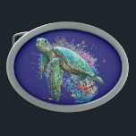 Sea turtle underwater watercolor Style Belt Buckle<br><div class="desc">Beautiful Sea turtle swimming in peaceful summer underwater created in watercolor style. Original Vector Graphic Art Illustration Copyright BluedarkArt TheCHameleonArt.</div>