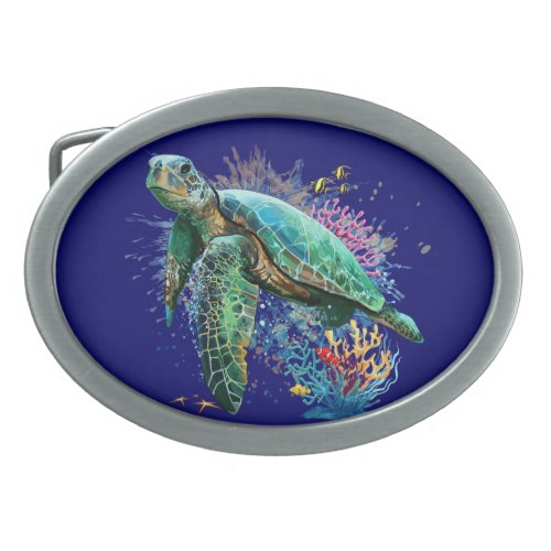 Sea turtle underwater watercolor Style Belt Buckle
