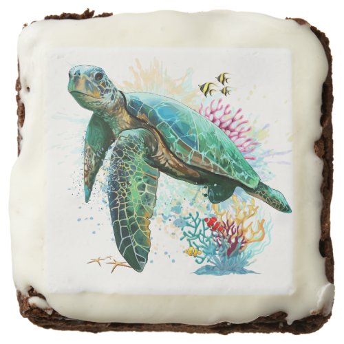 Sea turtle underwater watercolor Style Brownie