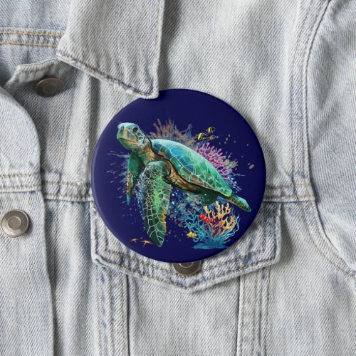 Sea turtle underwater watercolor Style Button