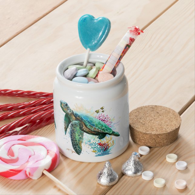 Sea turtle underwater watercolor Style Candy Jar (In Situ)