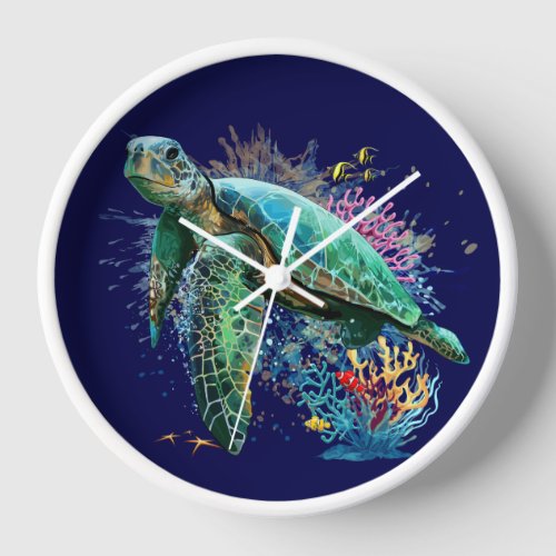 Sea turtle underwater watercolor Style Clock