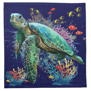 Sea turtle underwater watercolor Style Cloth Napkin