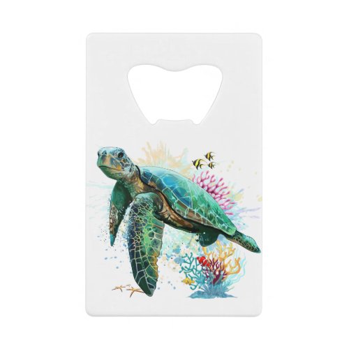Sea turtle underwater watercolor Style Credit Card Bottle Opener
