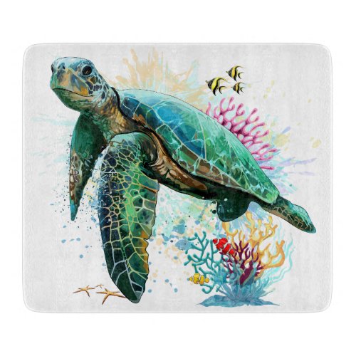 Sea turtle underwater watercolor Style Cutting Board