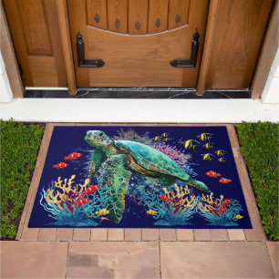 Sea turtle underwater watercolor Style Doormat