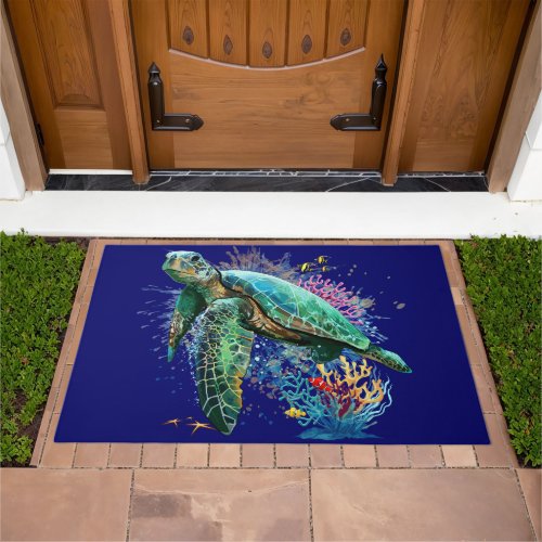 Sea turtle underwater watercolor Style Doormat