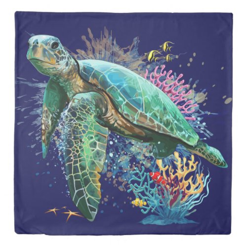 Sea turtle underwater watercolor Style Duvet Cover