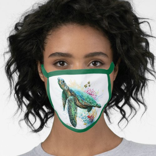 Sea turtle underwater watercolor Style Face Mask