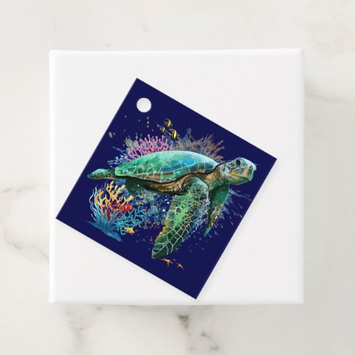 Sea turtle underwater watercolor Style Favor Tags
