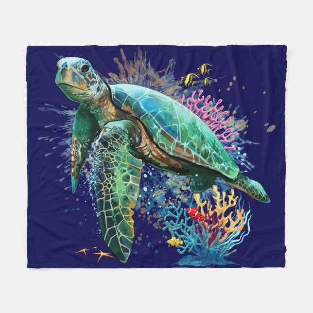 Sea turtle underwater watercolor Style Fleece Blanket (Front (Horizontal))