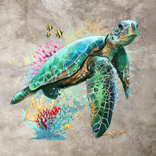 Sea turtle underwater watercolor Style Floor Decals