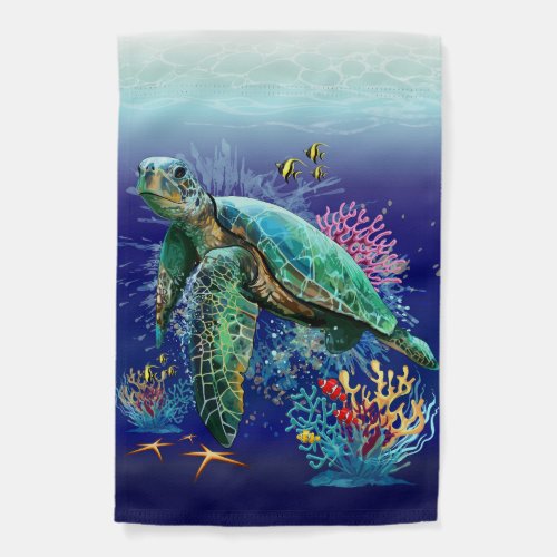Sea turtle underwater watercolor Style Garden Flag