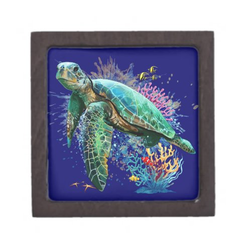 Sea turtle underwater watercolor Style Gift Box