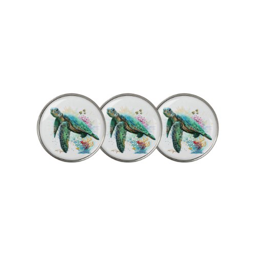 Sea turtle underwater watercolor Style Golf Ball Marker