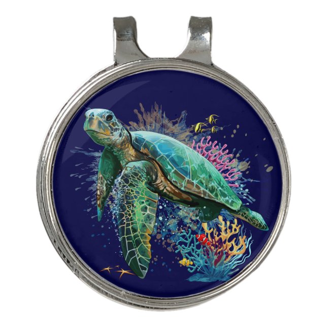 Sea turtle underwater watercolor Style Golf Hat Clip (Front)