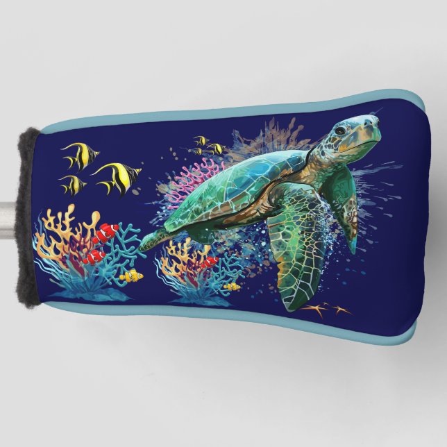 Sea turtle underwater watercolor Style Golf Head Cover (Front)