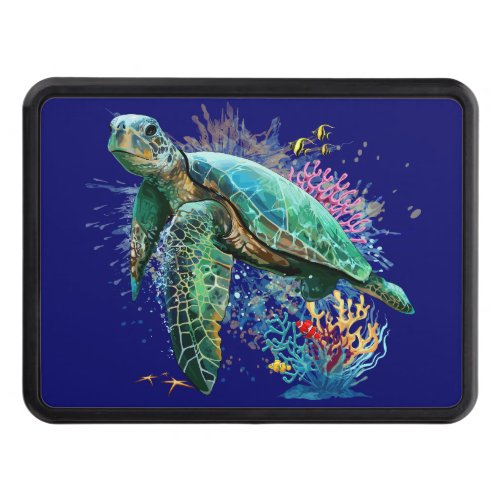 Sea turtle underwater watercolor Style Hitch Cover