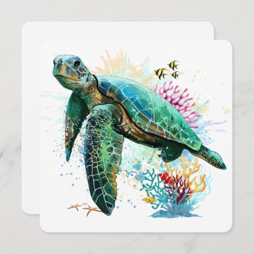Sea turtle underwater watercolor Style Invitation