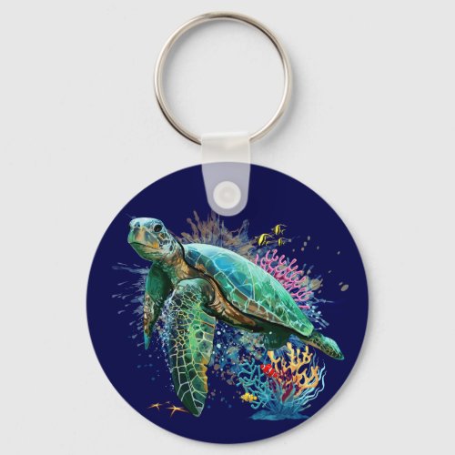 Sea turtle underwater watercolor Style Keychain