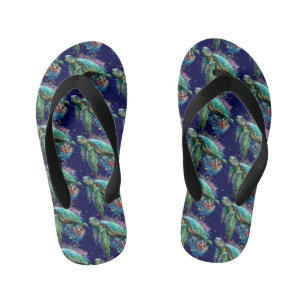 Sea turtle underwater watercolor Style Kid's Flip Flops