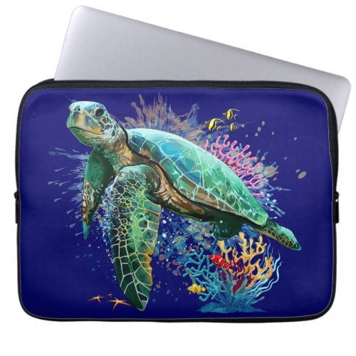 Sea turtle underwater watercolor Style Laptop Sleeve