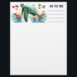 Sea turtle underwater watercolor Style Letterhead<br><div class="desc">Beautiful Sea turtle swimming in peaceful summer underwater created in watercolor style. Original Vector Graphic Art Illustration Copyright BluedarkArt TheCHameleonArt.</div>