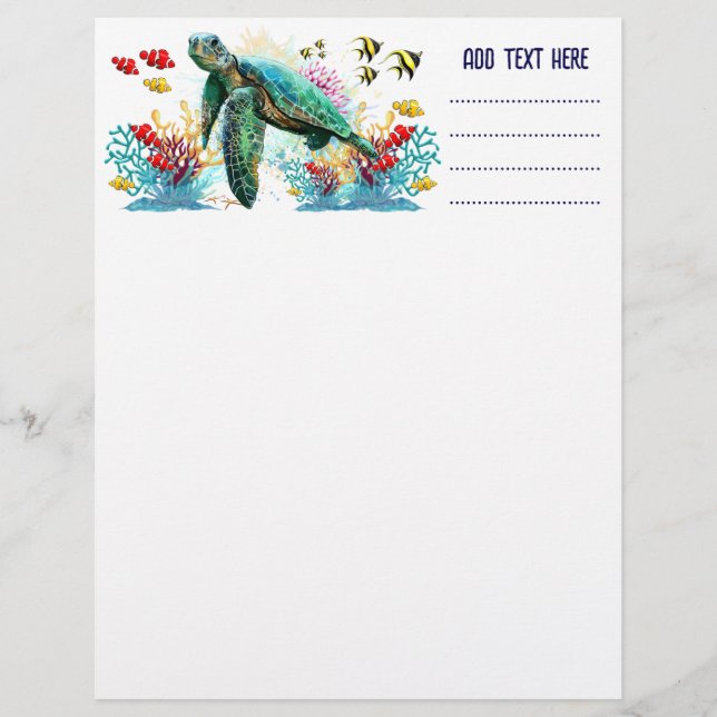 Sea turtle underwater watercolor Style Letterhead (Front)
