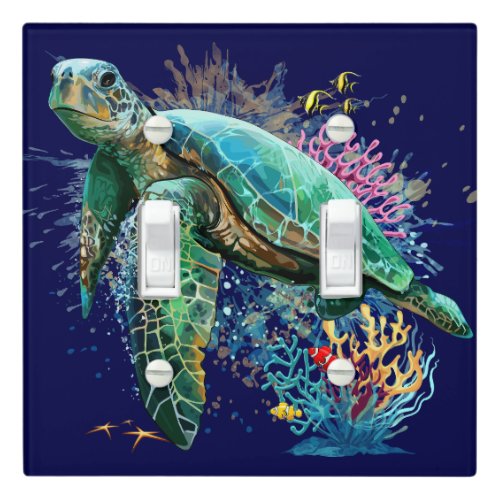 Sea turtle underwater watercolor Style Light Switch Cover