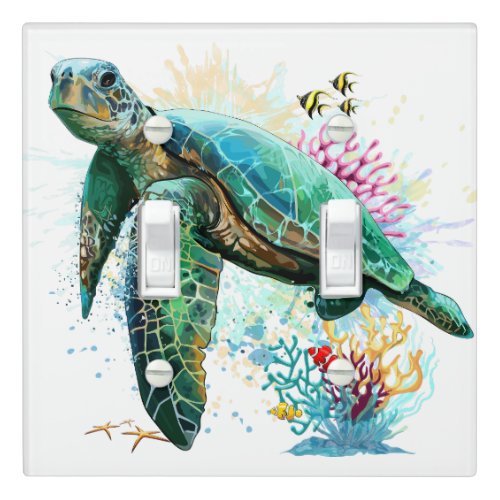 Sea turtle underwater watercolor Style Light Switch Cover