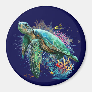 Sea turtle underwater watercolor Style Magnet
