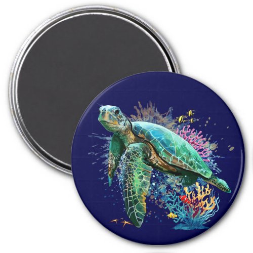 Sea turtle underwater watercolor Style Magnet