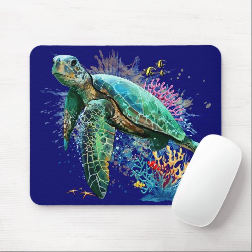 Sea turtle underwater watercolor Style Mouse Pad