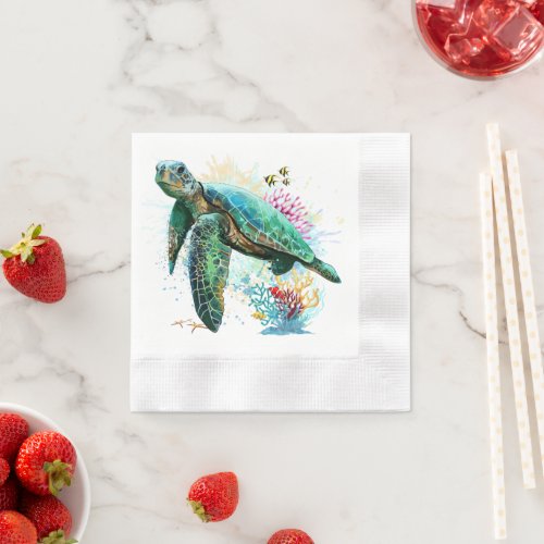 Sea turtle underwater watercolor Style Napkins